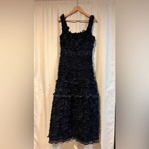 Something Good Black Floral Appliqué Midi Dress